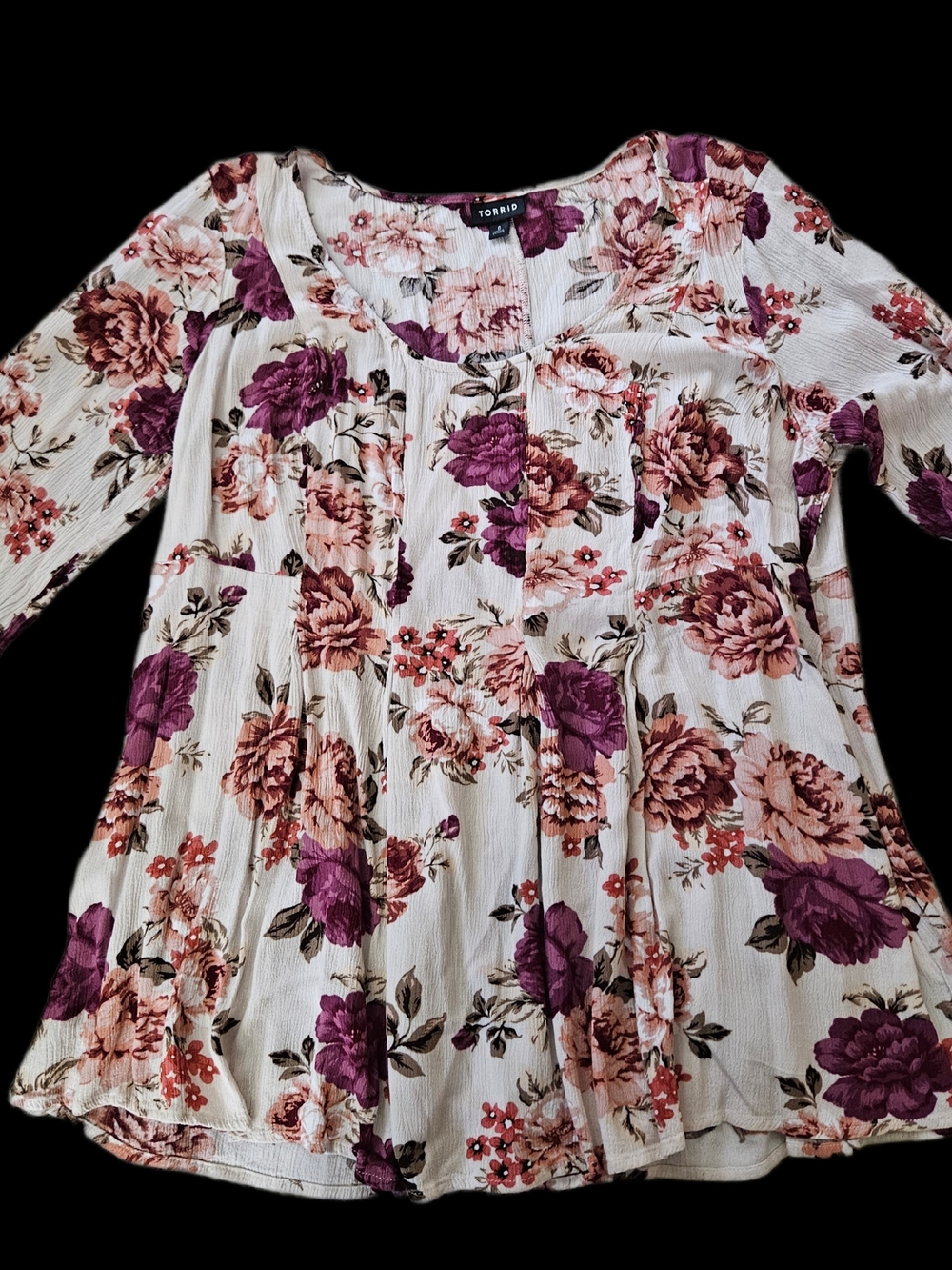 torrid Cream Tunic Top with Burgundy & Blush Floral Print